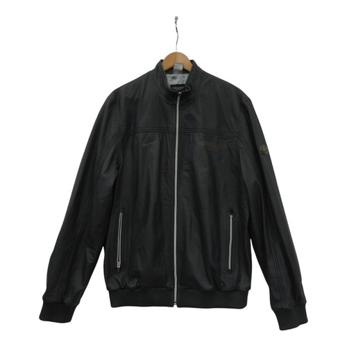 Nike Aston Martin Biker Jacket Large Black Leather Menswear Baseball - Preloved
