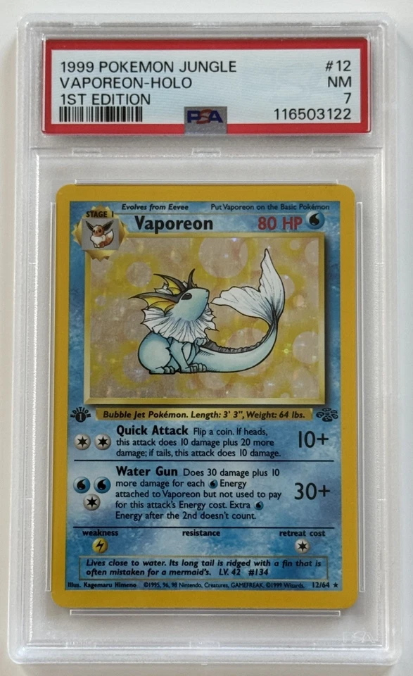 1999 Pokemon Jungle 1st Edition Vaporeon Holo 12/64 PSA 7 - Image 3 of 4