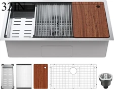 VEVOR 32 inch Kitchen Single Sink, 304 Stainless Steel Undermount