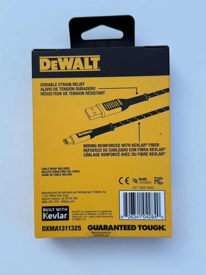 Cabo de carregamento Dewalt 6 pés micro-USB para USB reforçado Dxma1311322 - Imagem 2 de 4