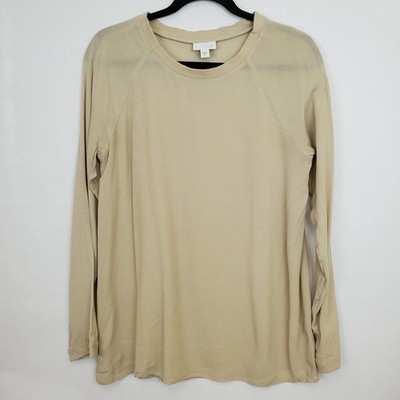 J. Jill Top Womens Extra Small Sheer Crew Neck Long Sleeve Thin Baselayer Tan