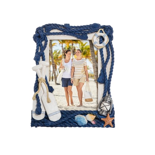 Resin Oar/ Rope Picture Frame Home Decor Coastal Nautical Marine Life Ring 6.3