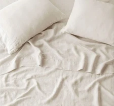 The Citizenry Stonewashed Linen Sheet Set QUEEN- Ivory - BRAND NEW