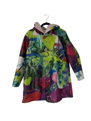 UBU Womens Reversible Jacket Raincoat XS Lilac Garden Epiphan Abstract NWT