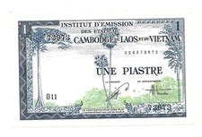 FRENCH INDO CHINA 1 PIASTRE 1954 TIGER HEAD AUNC P 105