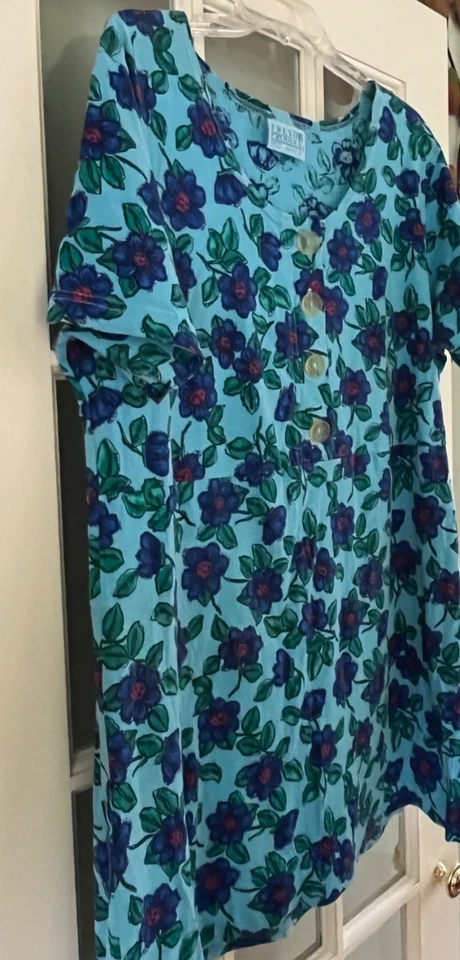 Vestido túnica floral de algodão Fresh Produce, mangas curtas, tamanho XL - Imagem 2 de 4