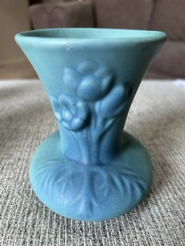 Vintage Van Briggle Turquoise Blue Tulip Vase Colo Spgs Pottery 1950s USA