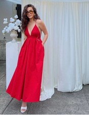 ZARA WOMENS ZW COLLECTION Red Open-Back Dress : 2816/653 : SIZE M