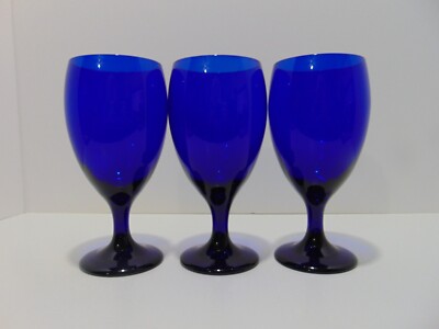 3 Libbey Glass Premier Cobalt Tulip Shaped Iced Tea Goblets 1997- (A)
