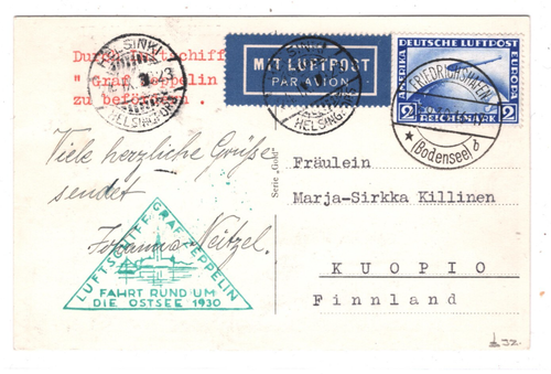 GERMANY Card GRAF ZEPPELIN 2m Air Mail 1930 FAHRT RUND/DIE OSTSEE Finland KZ127 - Picture 2 of 10