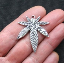 4 Large Marijuana Leaf Charms Antique Silver Hemp Weed - SC2968