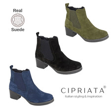 Cipriata Ladies Ankle Boots Real Suede Memory Foam Inside Zip Up Boot UK3-8