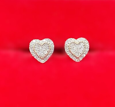 ANGEBOT! 10K Gold 0,20 ctw echte Diamanten Ohrstecker 3D Pave Herz Ohrring 6,15 mm