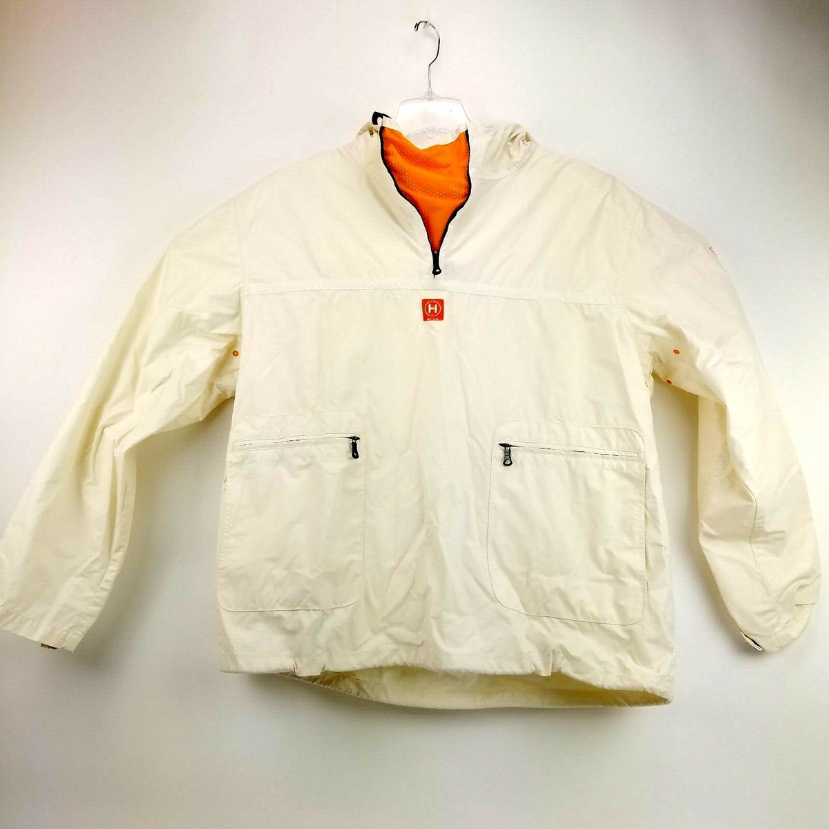 Tommy Hilfiger Rain Jacket 1/4 Zip Pull Over Jacket Mesh Lined Hood L Cream