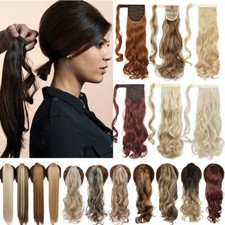 Curly Wavy Clip in Real Thick Wrap Around Ponytail Hair Extensions 120g Woman US