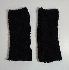 Hand Knit Fingerless Wrist Warmers Gloves Black-Handmade by Pizazz Creations