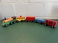 Vintage Hand Made 5 piece Colorful Wooden Toy Train