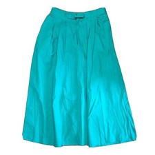 REBE Vintge Solid All Green Belted Pleated Skirt w Pockets Womens Size M Medium