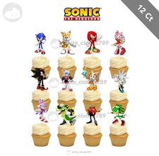 12 Sonic the Hedgehog Cupcake Toppers Food Picks Favor Birthday Party Kids