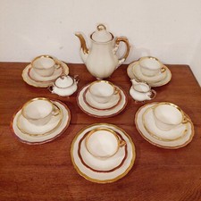 Schwarzenhammer Charlotte Goldrand Kaffeeservice Elfenbein Porzellan 21 Tlg. 