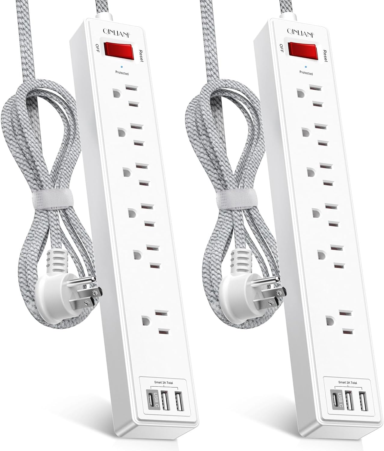 Extension Cord & Power Strip with USB Ports, 6 AC Outlets, ETL Listed, 2-Pack...-image