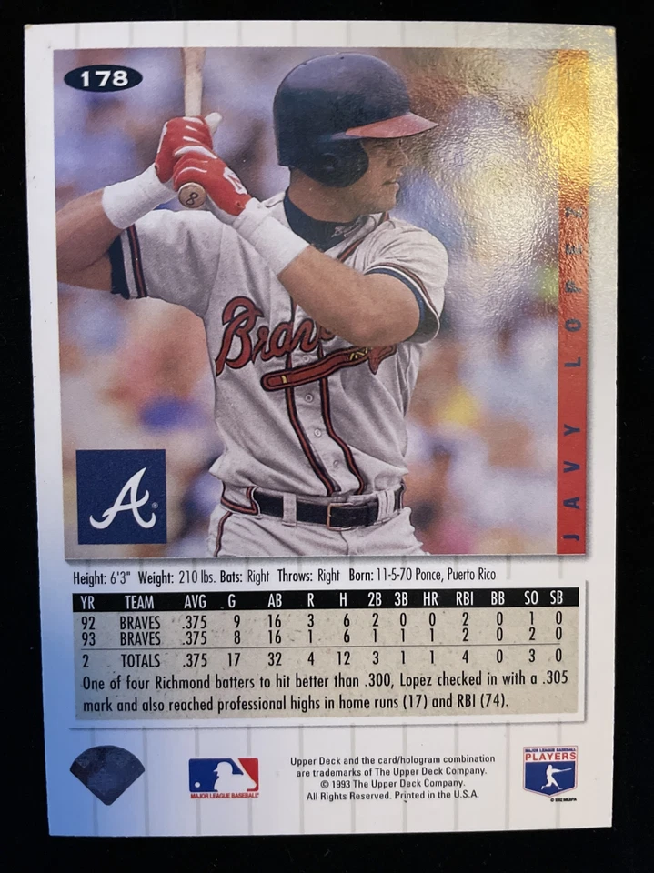 1993 upper deck Javy Lopez collectors choice auto card 178 - Image 2 of 2