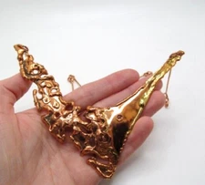 Vintage Brass Unique Artful Algae Patterned Deep V Bar Link Necklace 22 Inch