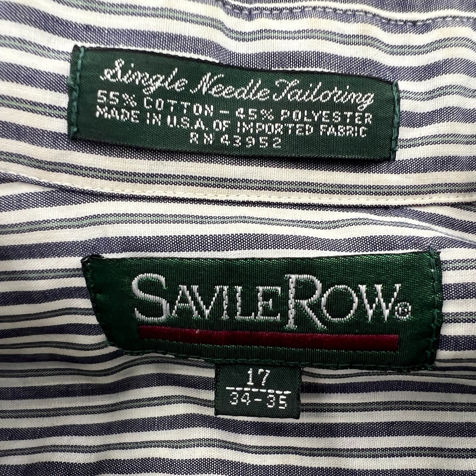 Camicia vintage Savile Fila uomo 17 blu grigio bianco righe manica lunga bottoni LEGGI