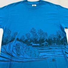 vintage 80s SURF WAVE WRAP AROUND DOUBLE SIDED PRINT T-Shirt S/M beach hawaii