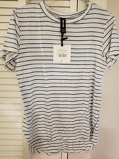 Agnes & Dora Tulip Top Ivory Blue Striped Tee Shirt XXS