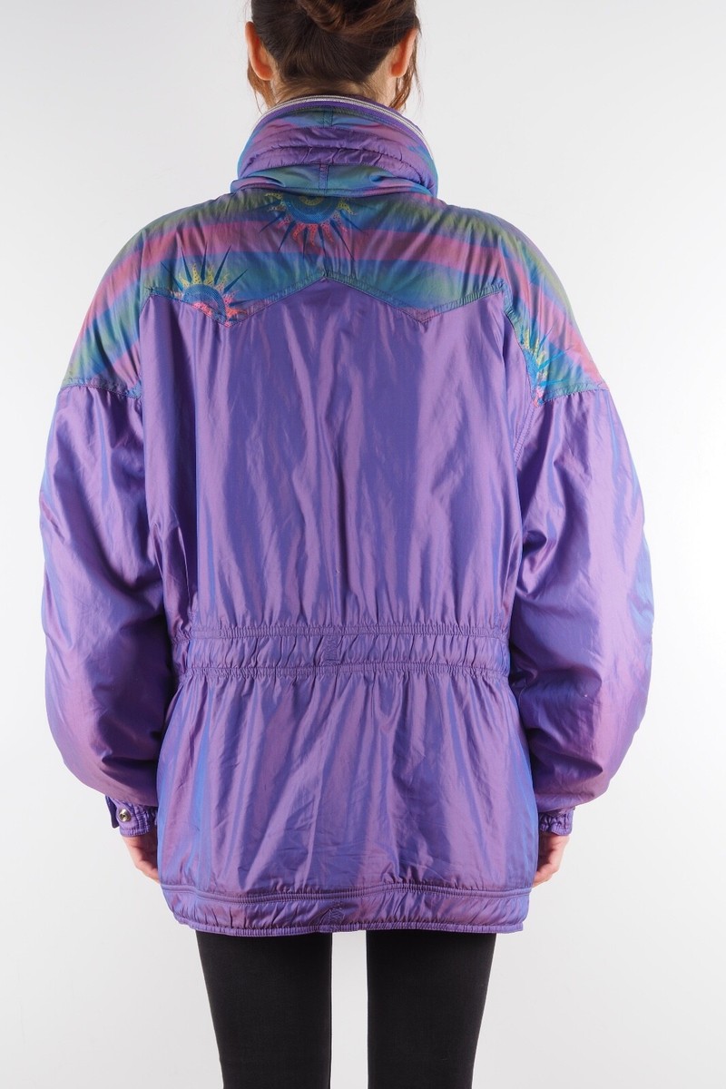 ellesse 紫色ファー付きダウンジャケット Ellesse Vintage Women's Purple Violet Puffer Ski Shimmer