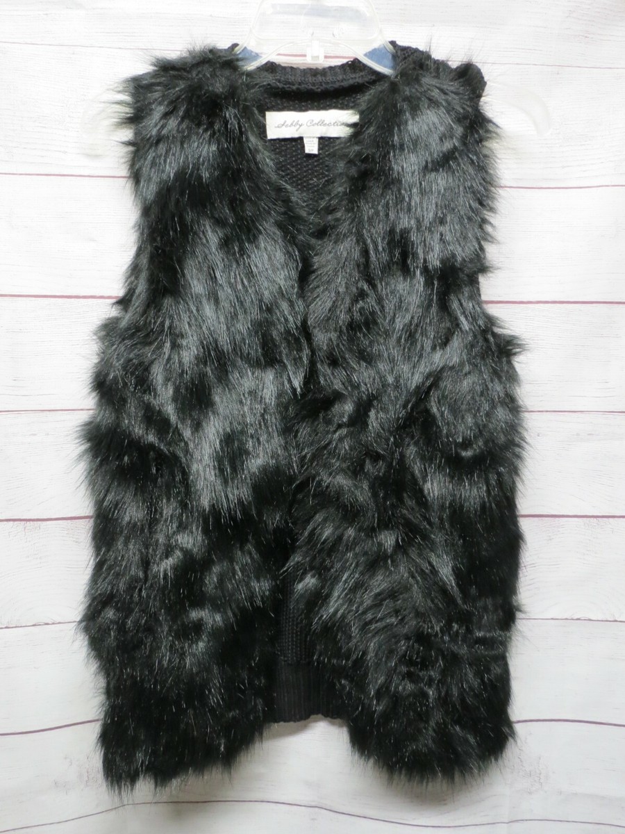 NWOT Ladies Sebby Collection Faux Fur Black Vest Size Small Sweater Back
