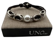 NEW Uno de 50 LEGEND Silver Plated Leather Bracelet Pearl Size Large