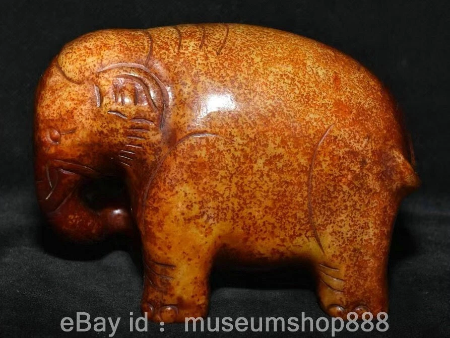 4.8" Old Chinese Hongshan Culture Jade Carving Fengshui Elephant Animal Statue - Image 4 of 4