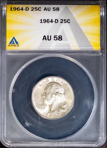 1964-D Silver 25c Washington Head Quarter AU 58 ANACS # 7726061 + Bonus