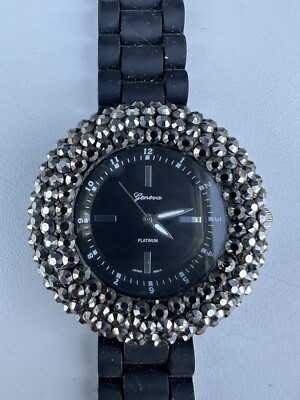 Ladies Geneva black rhinestone ball chain watch geneva womens watch black blended colors beaded stainless  main image 2