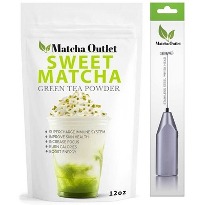 Sweet Matcha Latte Green Tea Powder  Mix 12oz with Electric Milk Frother