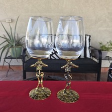 Pottery Barn Skeleton Gold Stem Wine Glass Set Of 2 Halloween Gothic