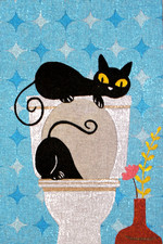 Needlepoint Canvas Art Novelty Bathroom Naughty Cats 13 Mesh Zweigart Signed