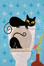 Needlepoint Canvas Art Novelty Bathroom Naughty Cats 18 Mesh Zweigart Signed