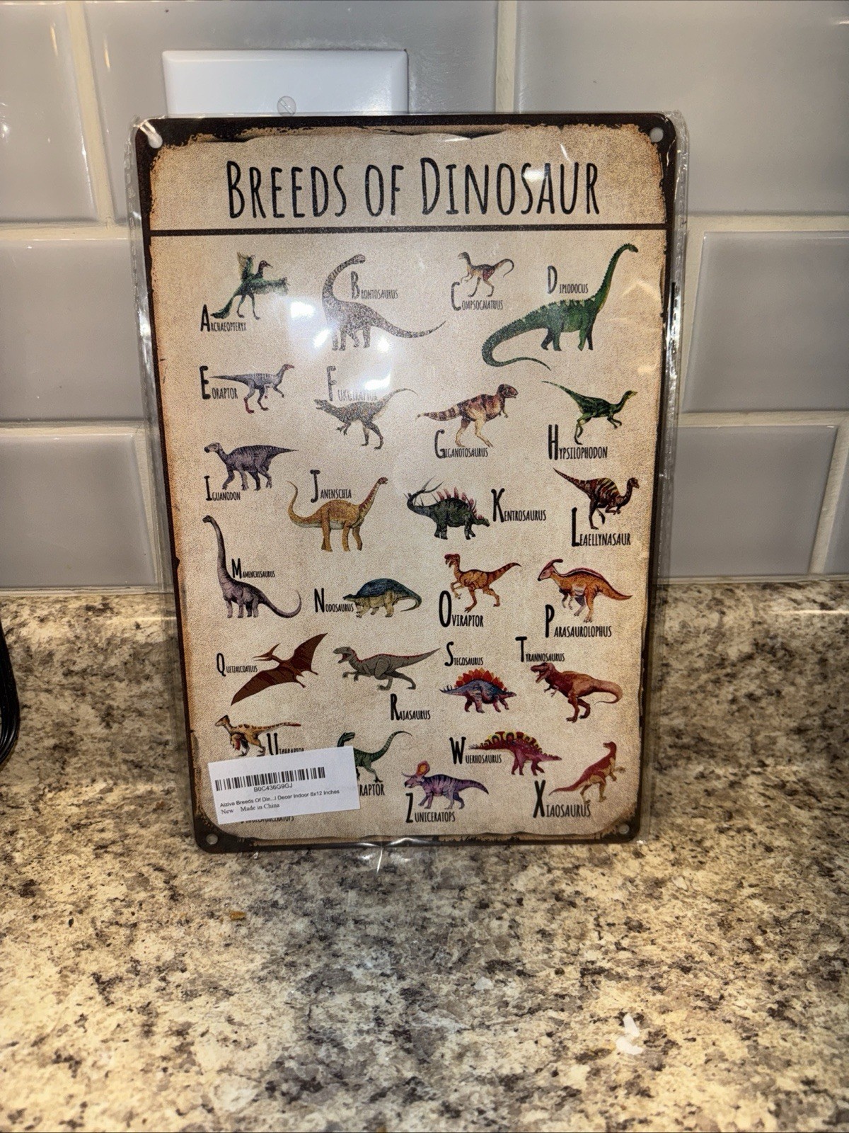 8x12 Metal Wall Sign Featuring Dinosaur Breeds Animal Poster  