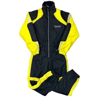 Vintage One Piece Ski Snowboard Suit 90s Retro Crazy Colour Block Womens Small