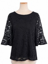 Banana Republic Black Lace Bell Sleeve Blouse Romantic Chic Top Medium