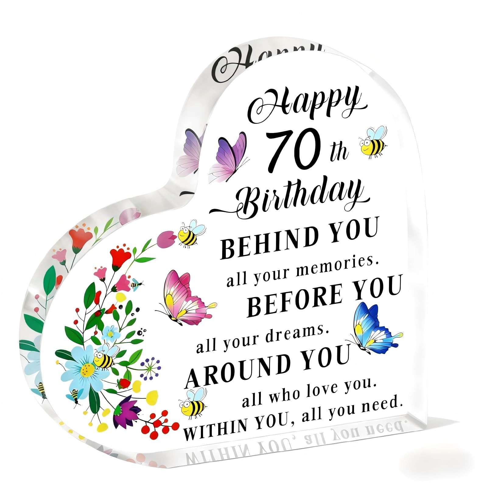 70th Birthday Gifts for Women Personalised Heart Acrylic Plaque for Mum Grandma