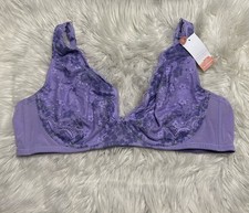 Cacique 44C Bra Purple Unlined Plunge Underwire Back Closure Lace NEW