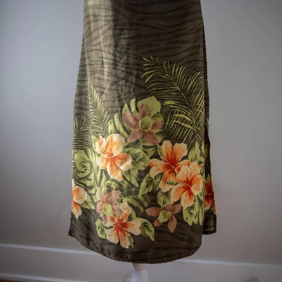 Vestido midi vintage informal de esquina de los 90 verde hawaiano estampado floral cambio para mujer talla 6 Foto 3 de 4