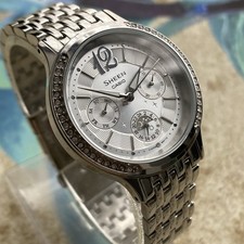 Casio Watch Ladies SHEEN Day Date 24h crystals Steel Silver Dial 34mm Case