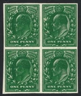KEVII ½d Deep green plate proof block showing double impression