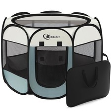 Siedihit Dog Cat Playpen Portable Pop Up Grey Small with Carrying Case