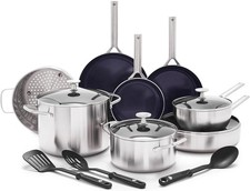 Blue Diamond 15 Piece Stainless Steel Tri-Ply Cookware Pots and Pans Set, Induct